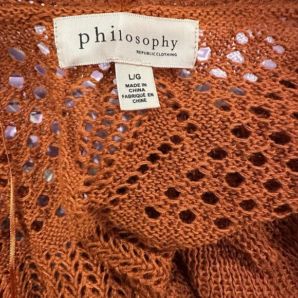 Philosophy Maxi Knit Orange Cardigan Size L Slit Hem - Picture 11 of 12